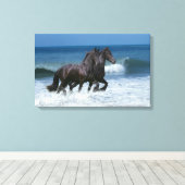 Fantasy Horses: Friesians & Zee Canvas Afdruk (Insitu (Houten vloer))