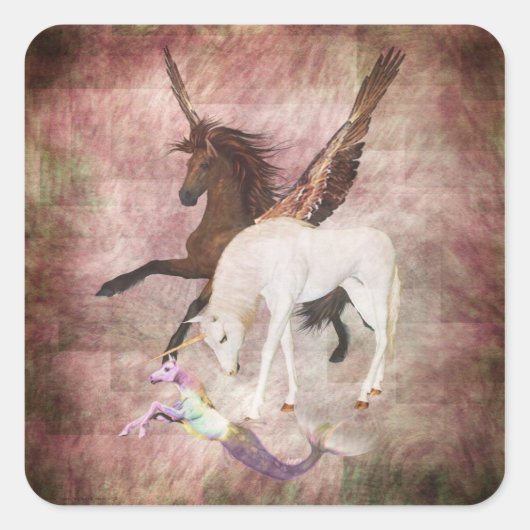 Fantasy Horses Vierkante Sticker (Voorkant)