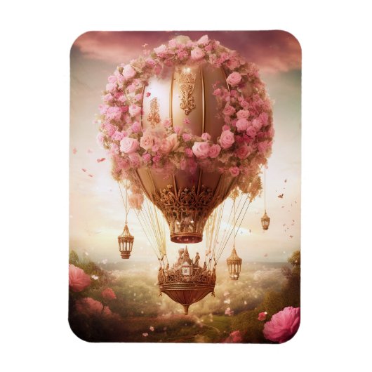Fantasy Hot Air ballonroze Gold Magneet (Verticaal)