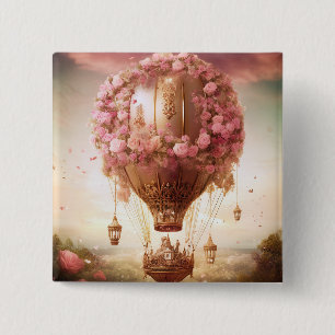 Fantasy Hot Air ballonroze Gold Vierkante Button 5,1 Cm