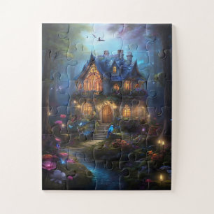 Fantasy huis bos sprookje huis magische lichten legpuzzel