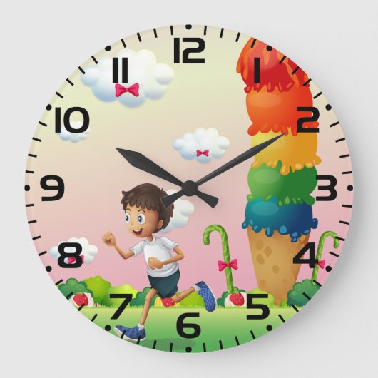 Fantasy Ice Cream Cone met Happy Running Boy Grote Klok (Voorkant)