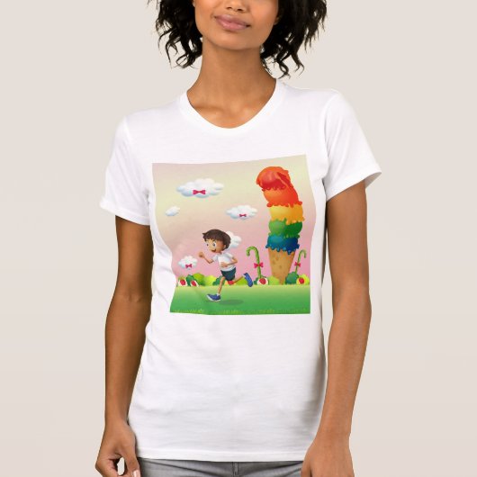 Fantasy Ice Cream Cone met Happy Running Boy T-shirt (Voorkant)