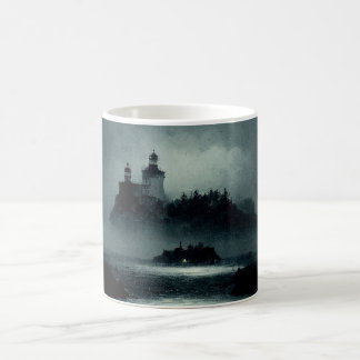 Fantasy Island Lighthouse Misty Foggy Dark Night Koffiemok