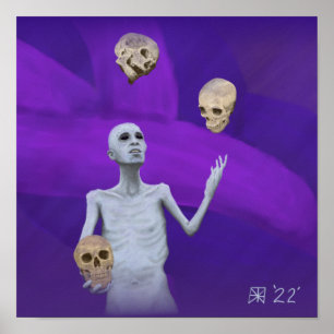 Fantasy Juggler Juggling Skulls Wall Art afdrukken Poster