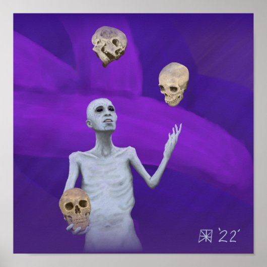 Fantasy Juggler Juggling Skulls Wall Art afdrukken Poster (Voorkant)