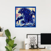Fantasy Kaiju Anime - Woodcut 2 Poster (Thuiskantoor)