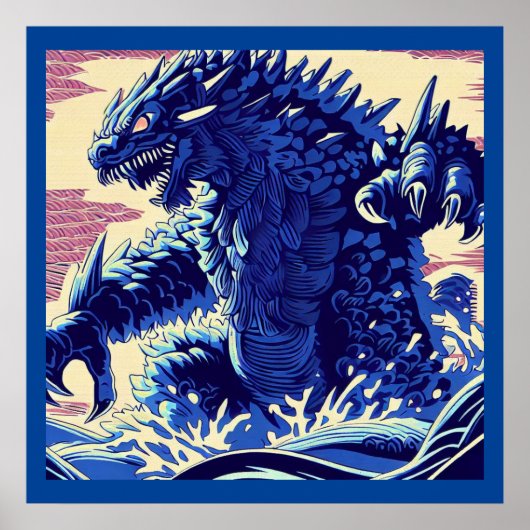 Fantasy Kaiju Anime - Woodcut 2 Poster (Voorkant)