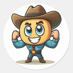 Fantasy Karakter in Denim en Pet Ronde Sticker