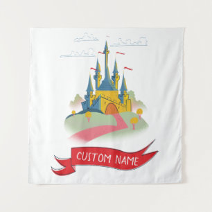 Fantasy Kasteel Aangepaste Tekst Wandkleed
