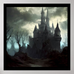 Fantasy Kasteel Beangstigend Landschap 2 Poster