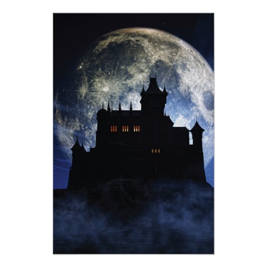 Fantasy kasteel in de nacht perfect poster (Voorkant)