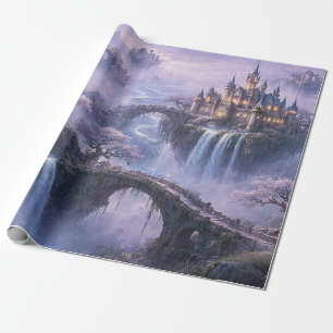 Fantasy Kasteel Surrealistisch Landschap Lavendel Cadeaupapier