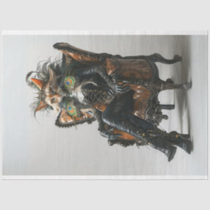 Fantasy kat in leer Peacock Decoupage Tissuepapier