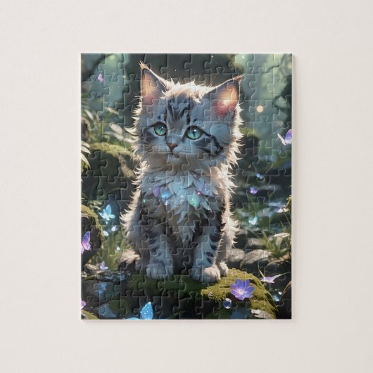 Fantasy Kat met Butterflies Jigsaw Puzzel (Verticaal)