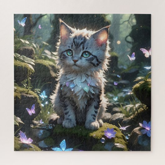 Fantasy Kat met vlinders puzzel (Verticaal)