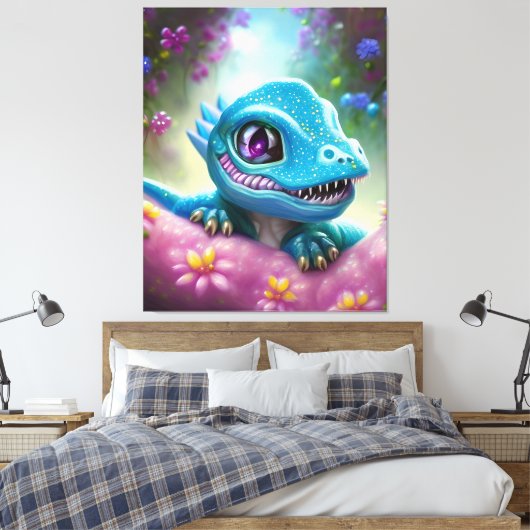 Fantasy Kawaii schattige en schattige baby draak Canvas Afdruk (Insitu (Slaapkamer))