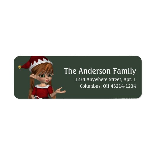 Fantasy Kerstmis Elf Adres Label - rood haar (Voorkant)
