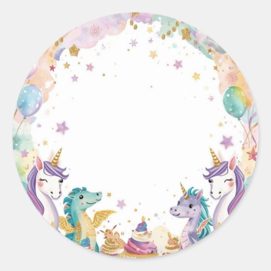 Fantasy Kids Birthday Stickers Watercolor Unicorns (Devant)