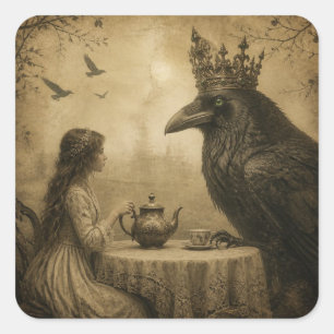 Fantasy Kind en een Koninklijke Raven Theepartij Vierkante Sticker