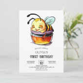 Fantasy Kleurrijke Digitale Bij 1e Verjaardag Kaart (Staand voorkant)