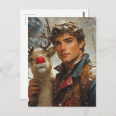Fantasy Knap man en rendier kerst Briefkaart (Voorkant / Achterkant)