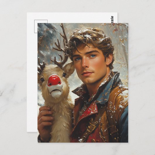 Fantasy Knap man en rendier kerst Briefkaart (Voorkant / Achterkant)
