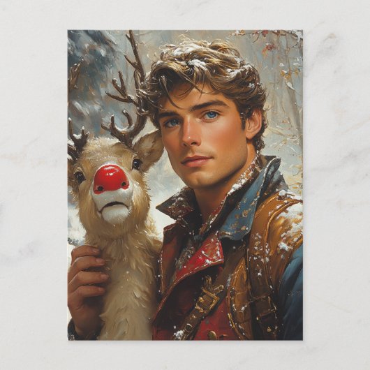 Fantasy Knap man en rendier kerst Briefkaart (Voorkant)