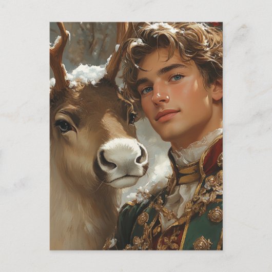 Fantasy Knappe blonde man en rendier kerst Briefkaart (Voorkant)