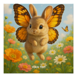 Fantasy Knuffel Konijn Bloemen Vleugels Perfect Poster