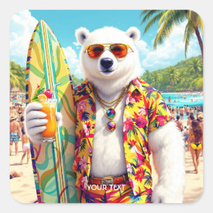 Fantasy Knuffelige Ijsbeer Strand Vierkante Sticker