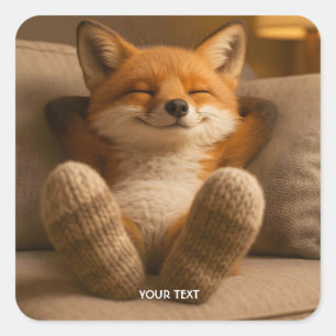 Fantasy Knuffelige Vos En Sokken Vierkante Sticker