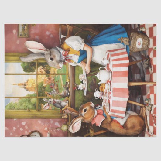 Fantasy Konijn Tea Party Dier Decoupage Tissuepapier (Voorkant)