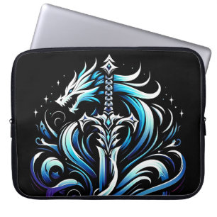 Fantasy krijger mystieke drakenzwaard vlam laptop sleeve