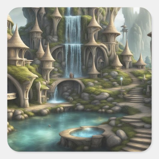 Fantasy Lands Vierkante Sticker (Voorkant)