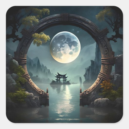 Fantasy Landscape Moon, Round Arch Square Stickers (Voorkant)