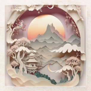 Fantasy Landschaps Papieren Uitgesneden Glas Onder Glazen Onderzetter