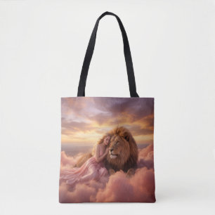 Fantasy Leeuw en Vrouw in Wolken Draagtas