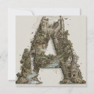 Fantasy Letter A met Kastelen in de Hemel Prentenb Feestdagenkaart