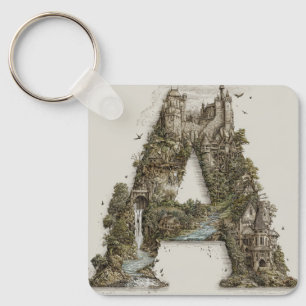 Fantasy Letter A met Kastelen in de Hemel Prentenb Sleutelhanger
