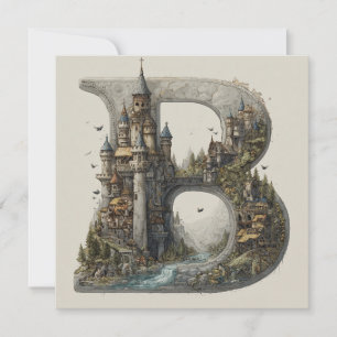 Fantasy Letter B met kastelen in de lucht prentenb Feestdagenkaart