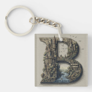 Fantasy Letter B met kastelen in de lucht prentenb Sleutelhanger