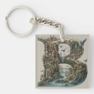 Fantasy Letter B met kastelen in de lucht prentenb Sleutelhanger
