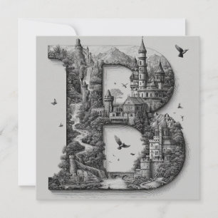 Fantasy Letter B met kastelen in de lucht sprookje Feestdagenkaart
