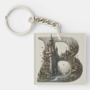 Fantasy Letter B met kastelen in de lucht sprookje Sleutelhanger
