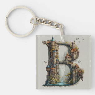 Fantasy Letter B met kastelen in de lucht sprookje Sleutelhanger