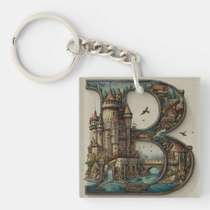 Fantasy Letter B met kastelen in de lucht sprookje Sleutelhanger