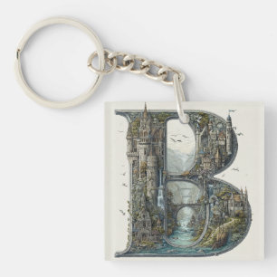 Fantasy Letter B met kastelen in de lucht sprookje Sleutelhanger