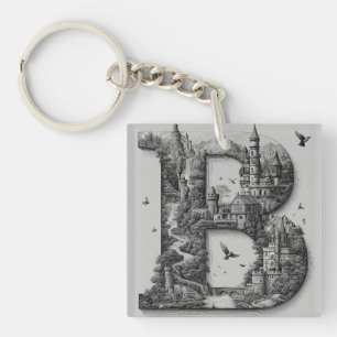 Fantasy Letter B met kastelen in de lucht sprookje Sleutelhanger