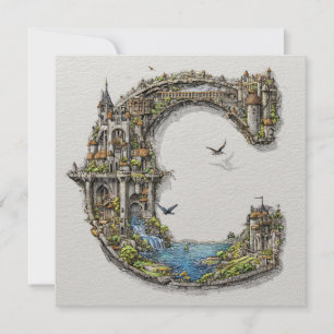 Fantasy Letter C met kastelen in de lucht sprookje Feestdagenkaart